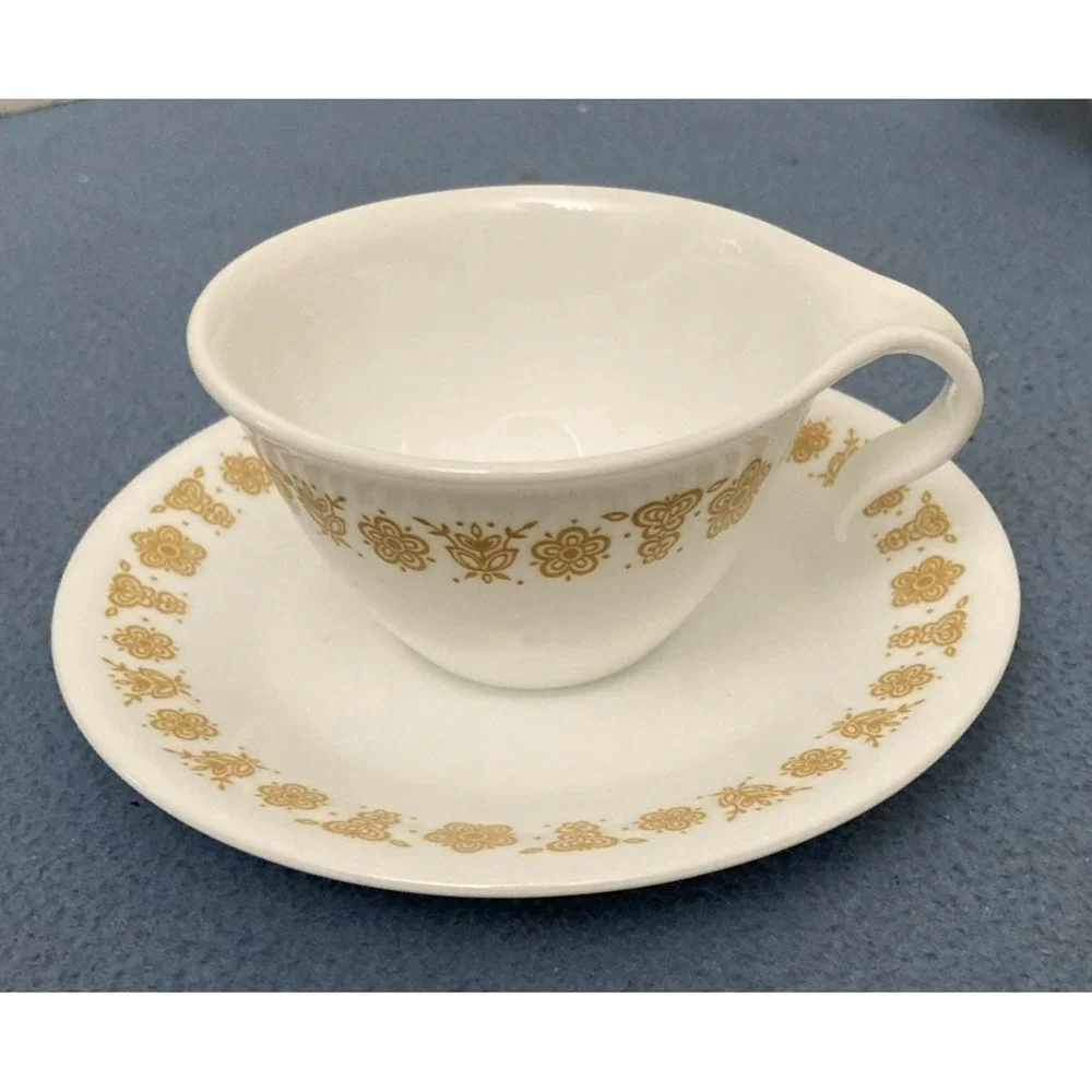 Vintage Corning Corelle Butterfly Gold Creamer/Syrup/Gravy Spout Cup w/Saucer